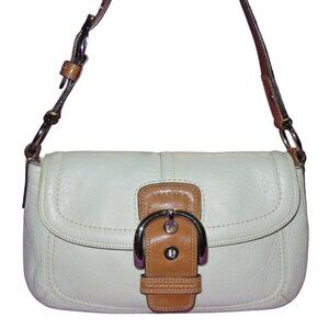 Coach 2009 Soho White Signature Sufflette leather Buckle Flap Handbag F13105